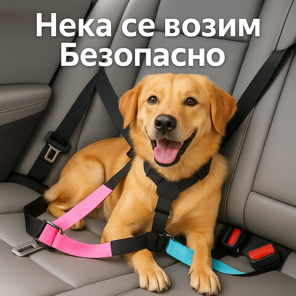 WoofBox предпазен колан за кучета – безопасно пътуване с домашния любимец в колата. Регулиращ се колан за защита и комфорт по време на път.