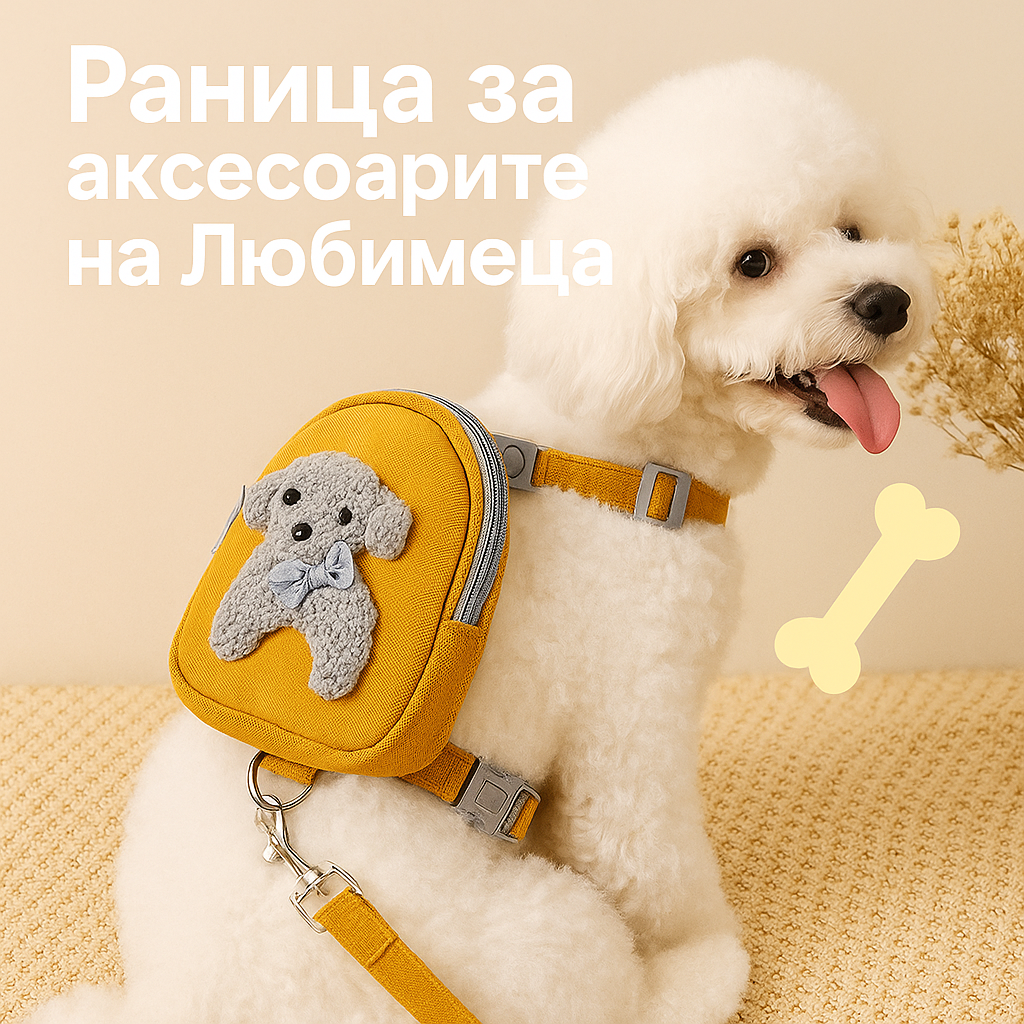 WoofBox раница за кучета – практичен и сладък аксесоар за съхранение на играчки, лакомства и принадлежности. Идеална за разходки и включена в месечната кутия WoofBox.